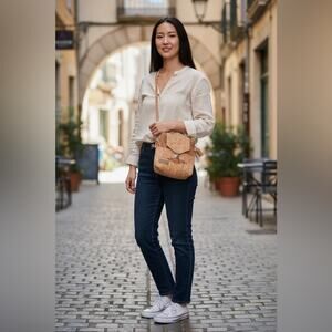 Mimos Cork Portugal Crossbody Bag Natural Tan Sustainable Push Lock Eco-Friendly